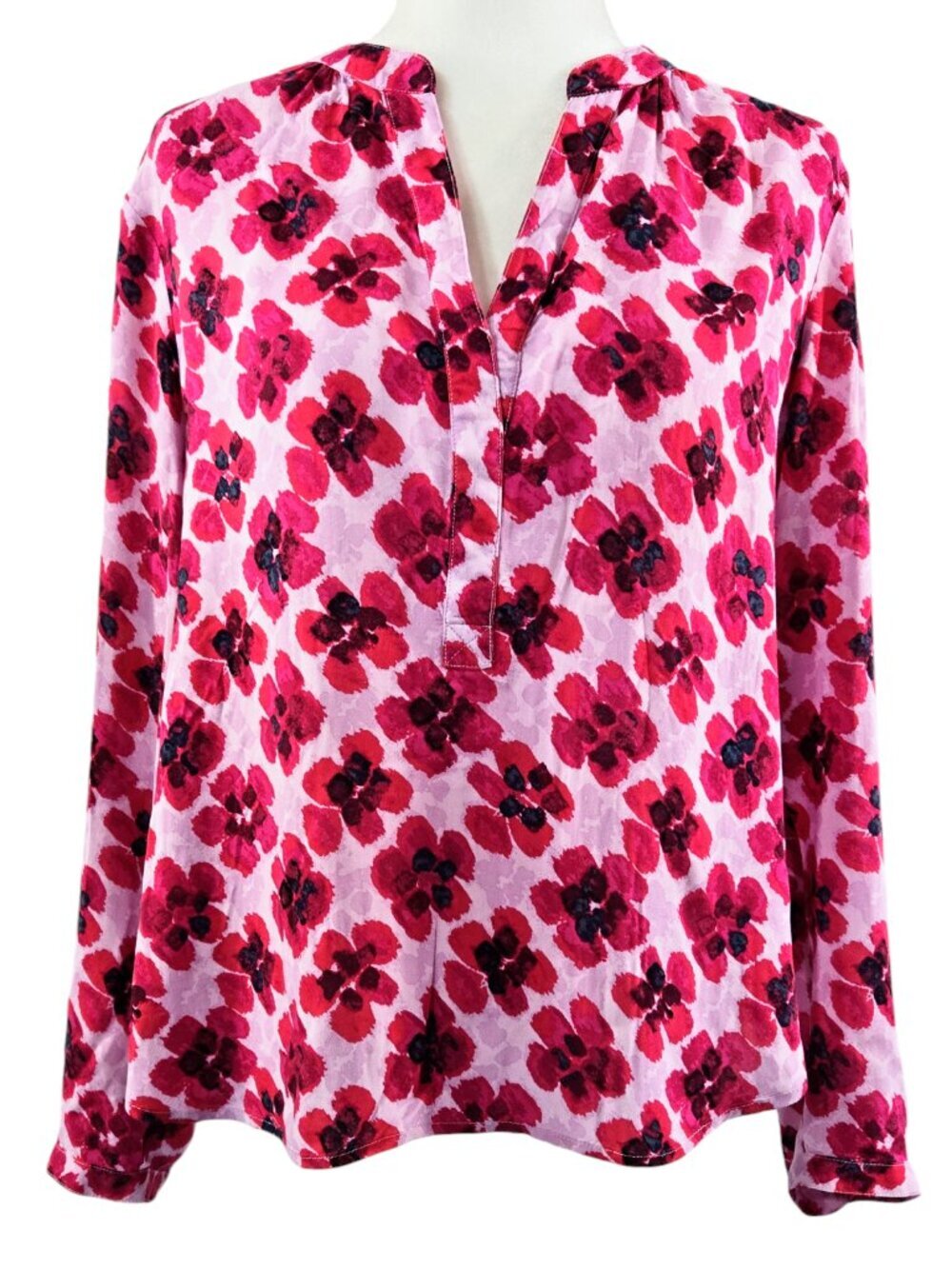 Nic+Zoe Woven In Bloom Pink Lavender Floral Split Neck Top Romantic Bloomcore